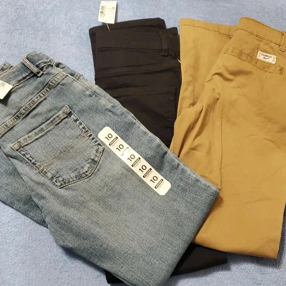 Khaki blue black 3 jean bundle Size 10 Boys Osh Kosh